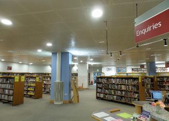 Energy efficient lighting installation in Dundee Central Library.
