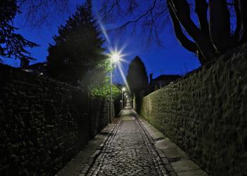 Strawberry Bank at night with LED street light 