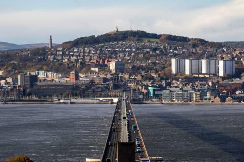 Image shows view of Dundee City from across the river Tay