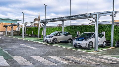 Electric Vehicle charging hub at Greenmarket.