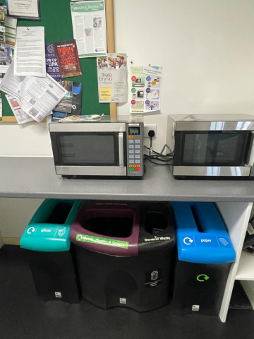 Office bins in kitchen