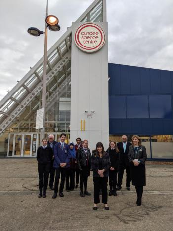 Pupils in front of Dundee Science Centre